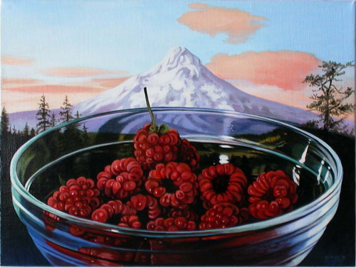 Raspberries with Mt Hood