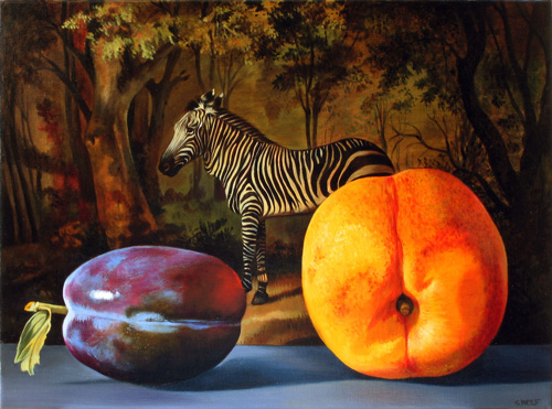 Still Life of a Peach and a Plum with Zebra